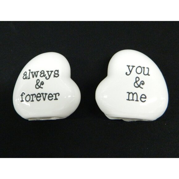 Love Cute Always & Forever Heart Shaped Ceramic Salt & Pepper Shakers Set - Picture 1 of 6